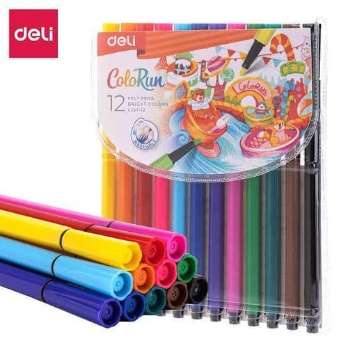 Deli ألوان فلوماستر من شركة ديلى - 12 قلم سن رفيع