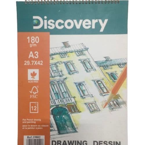 Discovery اسكتش رسم ديسكفرى مقاس 42 *29.7 ابيض 12 ورقه 180 جم / م A3