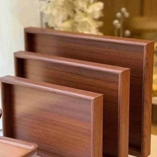 صينية تقديم صغيرة ، متوسطة و كبيرة  3  قطع من الخشب المطبوع