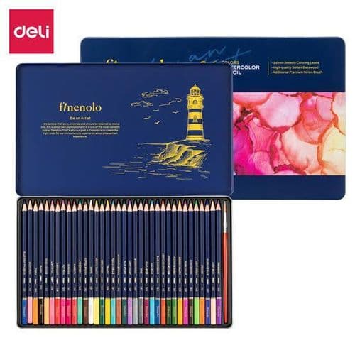 Deli ألوان خشب مائية ديلى 36 لون للرسم + فرشة رسم